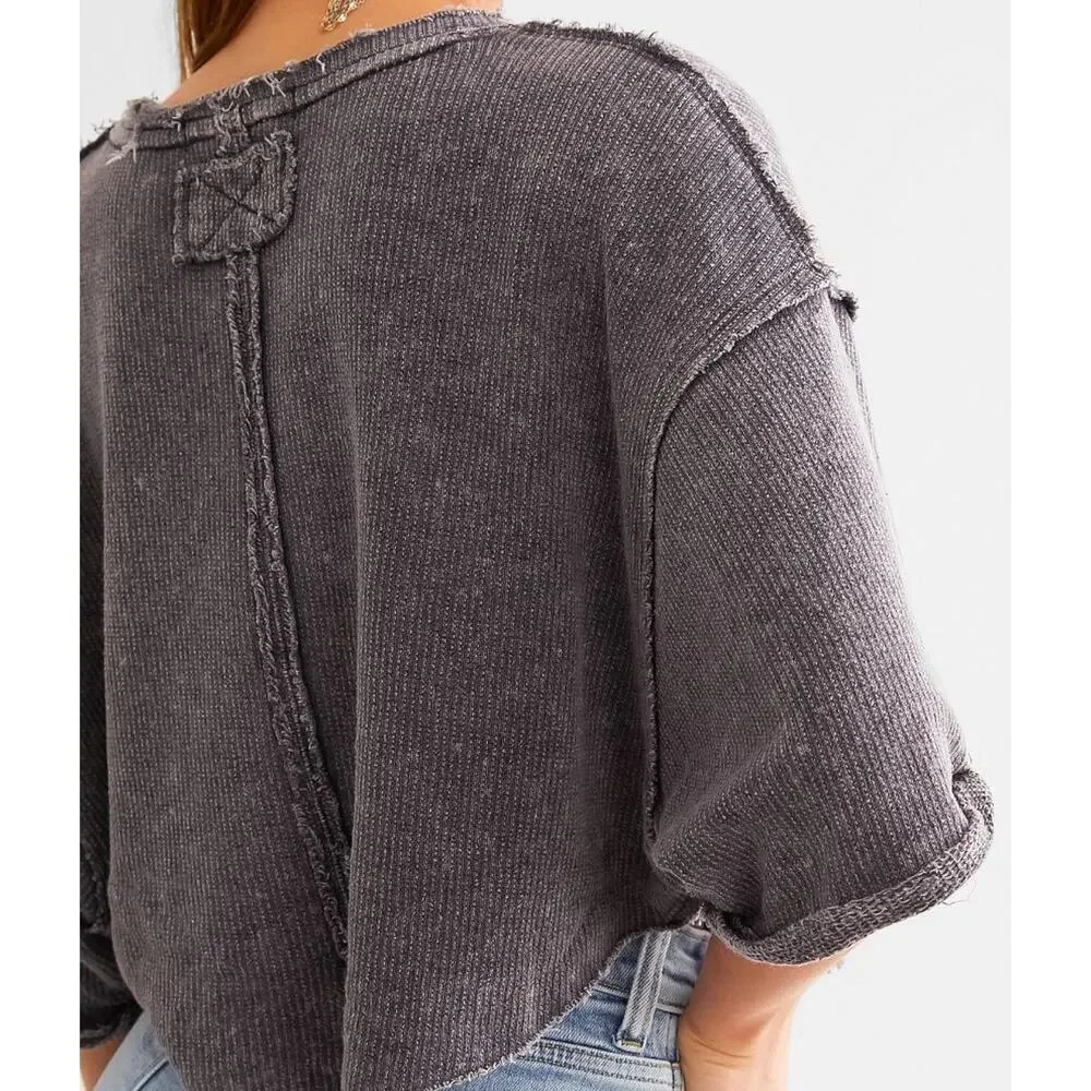 Free People Off My Mind Cropped Tshirt Raw Hem Size L